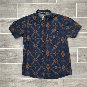 Blue and Brown Geometric Casual Button Down Shirt Dravus